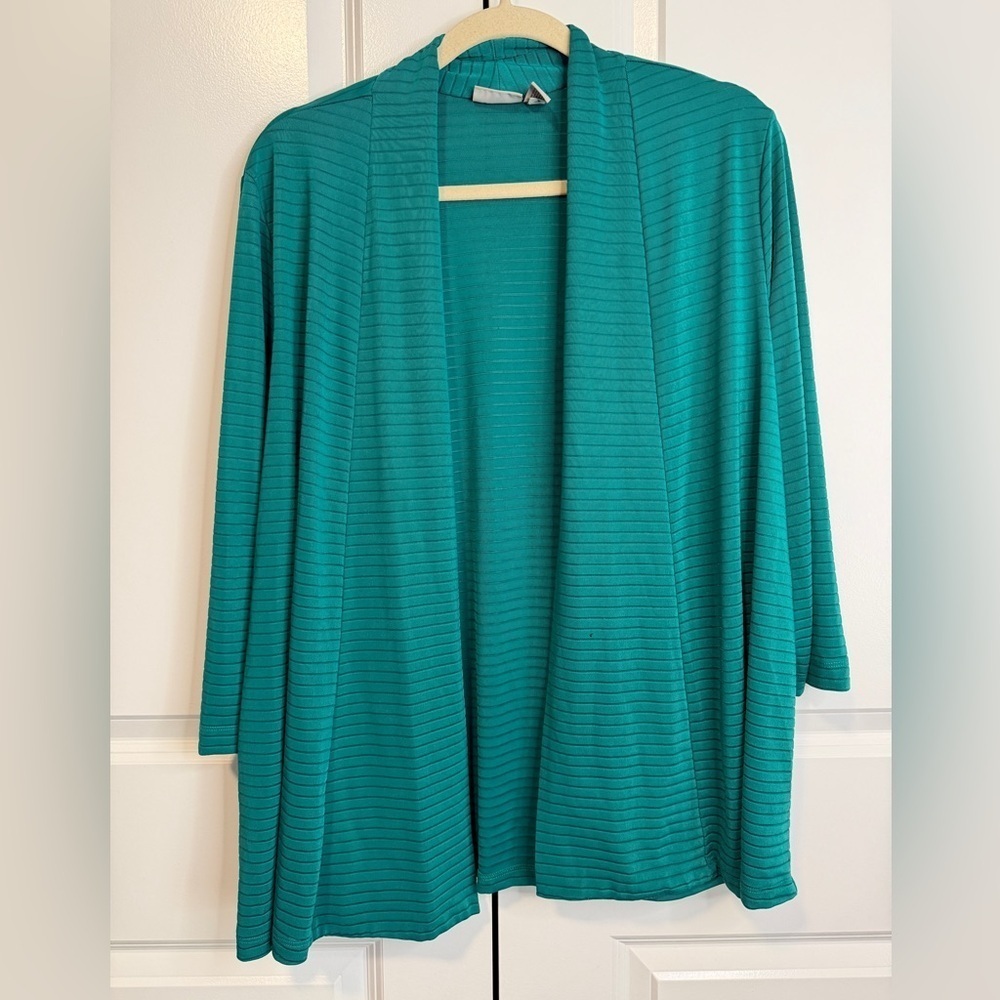 Chico Easywear Teal Ribbed Open Front Cardigan Womens Sz3 XL Lightweight Stretch